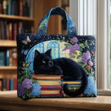 Artisan Tote Bag - Black Cat Surrounded by Books