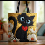 Artisan Black Cat Bag Embellished with Daisies