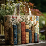 Artisan Quilted Tote Bag - Floral and Literary Print