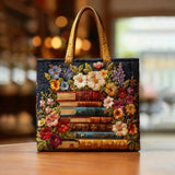 Artisan Tote Bag with Floral Print and Book Design