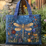 Quilted Tote with Golden Dragonfly Design