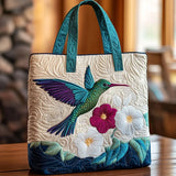 Hummingbird and White Blossom Quilted Tote