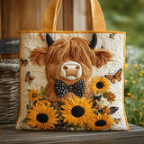Highland Cow Design Quilted Bag with Sunflower Accents