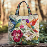 Hummingbird & White Floral Quilted Tote