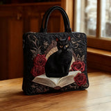Artisan Quilted Bag - Black Cat Surrounded by Books