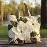 Artisan Quilted Tote Bag in Elegant White Lily Design