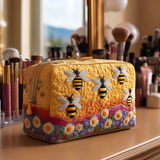 Quilted Cosmetic Bag with Bees and Flowers Design - NCU0DK10420