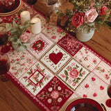 Heart and Rose Patterned Quilted Table Runner