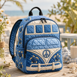 LD19 Quilted Denim Hippie Van Turtle Backpack