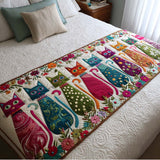 Vibrant Cat-Themed Quilted Bed Runner - NCU0NT9933