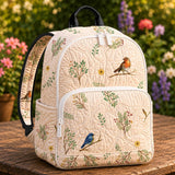 LD09 Quilted Backpack Featuring Robin Bird and Floral Motif
