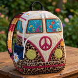 LD12 Quilted Leopard Print Hippie Van Backpack