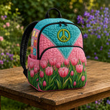 LD18 Quilted Hippie Backpack with Peace Sign Tulip Pattern
