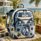 LD20 Quilted Patchwork Hippie Van Turtle Backpack