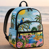 Quilted Black Cat & Lavender Backpack with Triple Zipper Closure - Model LD17