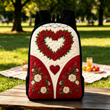 LD02 Quilted Backpack with Romantic Rose and Heart Design, Featuring Black Strap