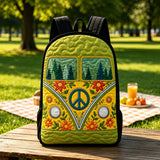 Vintage-Inspired Hippie Camper Van Quilted Backpack with Black Strap - Model LD03