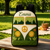 Custom Quilted Hippie Camper Van Backpack with Black Strap - Model LD06