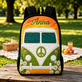 Personalized Hippie Van Quilted Backpack with Black Strap - Model LD07