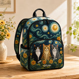 Personalized Starry Night Cats Quilted Backpack LV01