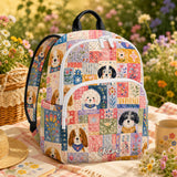Personalized Quilted Backpack Featuring Floral and Dog Motif - LV16