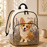 Custom Quilted Corgi Backpack with Lavender Floral Pattern - LV24