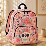 Custom Floral Sugar Skull Quilted Backpack - Model LV58
