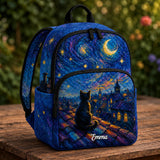 Custom Quilted Backpack - Starry Night Cat Design TG13