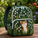 Custom Quilted Backpack Featuring Orange Cat and Lily of the Valley Design - TG14