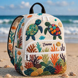 Personalized Ocean Life Quilted Backpack with Triple Zipper - Model TG28