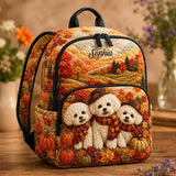 Charming Quilted Backpack Featuring Customizable Cute Pumpkin and Puppy Design - TG29