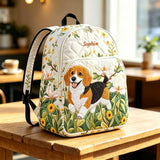 Custom Quilted Backpack Featuring Beagle Puppy and Floral Pattern - TG45