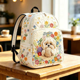 Customizable Quilted Backpack Featuring Charming Dog and Floral Motif TN37