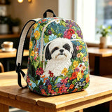 Custom Floral Shih Tzu Quilted Backpack - Model TN38