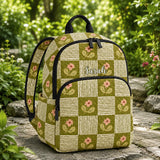 Custom Quilted Backpack - Green Patchwork Daisy Pattern TN50
