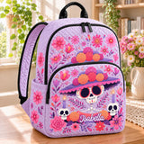 Custom Quilted Girls' Backpack - Sugar Skull & Floral Pattern TN63