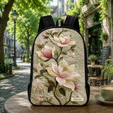 Custom Magnolia Floral Quilted Backpack with Black Strap - Model TN02