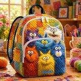 Custom Quilted Backpack TP19 - Colorful Fluffy Cat Patchwork Design