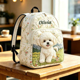 Custom Floral Puppy Quilted Backpack - TP31