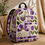 Personalized Quilted Backpack Featuring Purple Floral Patchwork - TP53