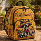 Custom Quilted Backpack with Day of the Dead Skeleton Cat Design - TP55
