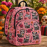 Custom Pink Quilted Backpack Featuring Sugar Skull Dog Design - TP57