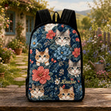 Custom Quilted Backpack Featuring Charming Kitten and Floral Design with Black Strap - TP10
