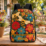 Custom Bee Happy Wildflower Quilted Backpack with Black Strap - Model TP11