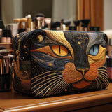 Stylish Cat-Themed Quilted Makeup Bag - NCU0NNT2077