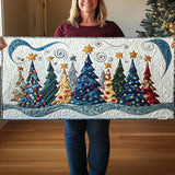 Winter Landscape Quilted Table Runner Featuring Snowy Pines