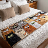 Quilted Bed Runner with Hilarious Cat Designs - NCU0NT9937
