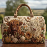 Quilted Highland Cow Travel Tote