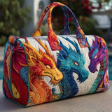 Dragon-Embroidered Quilted Travel Bag