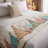 Quilted Bed Runner with Golden Garland Tree Design - NCU0PT9111